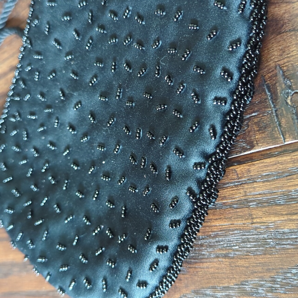 Vintage Formal Black Satin Hand Beaded Mini Purse Made in Hong Kong by Wolberg - Picture 7 of 15